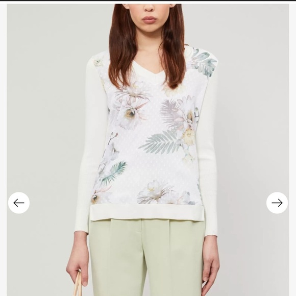 Ted Baker Kaylaaa Woodland-print v neck floral sweater sz 3...
